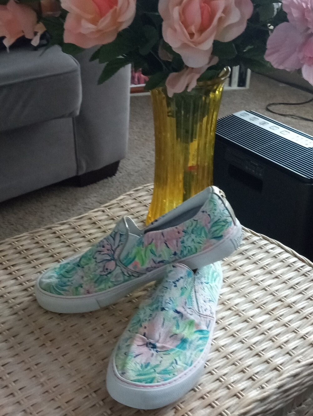 Lilly Pulitzer Slip-On Floral Canvas Mules - Pastel Pink & Green